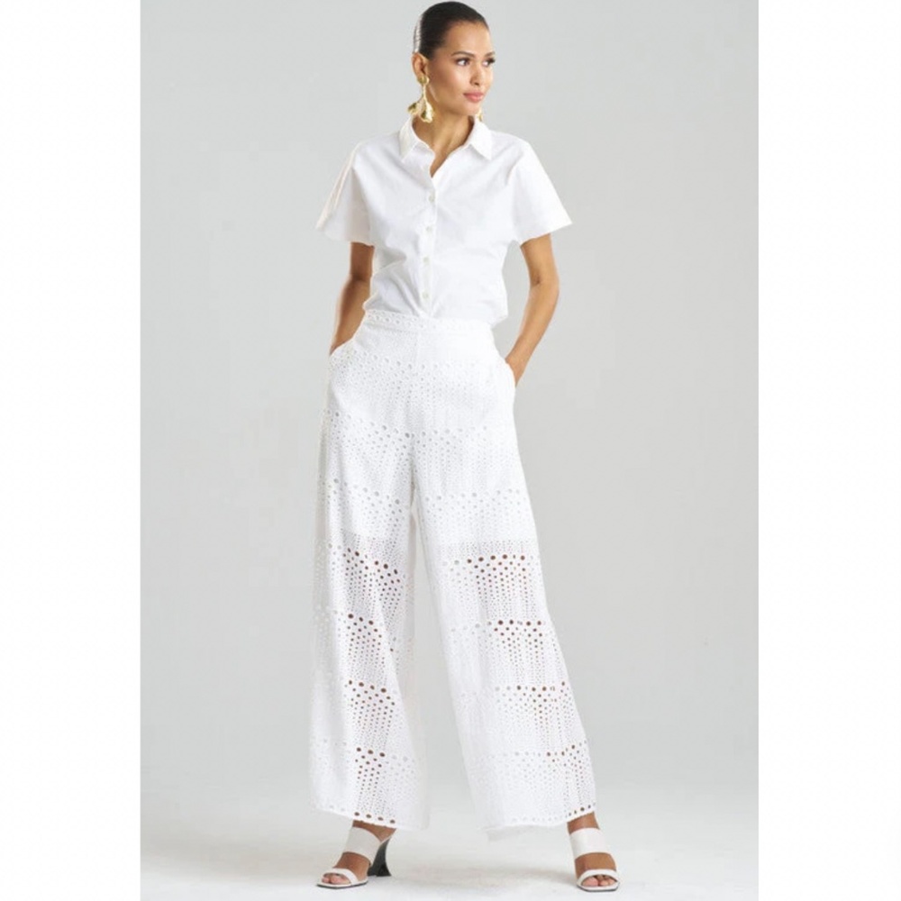 NATORI Round Eyelet Wide Leg Pants White SZ XL - Picture 2 of 16